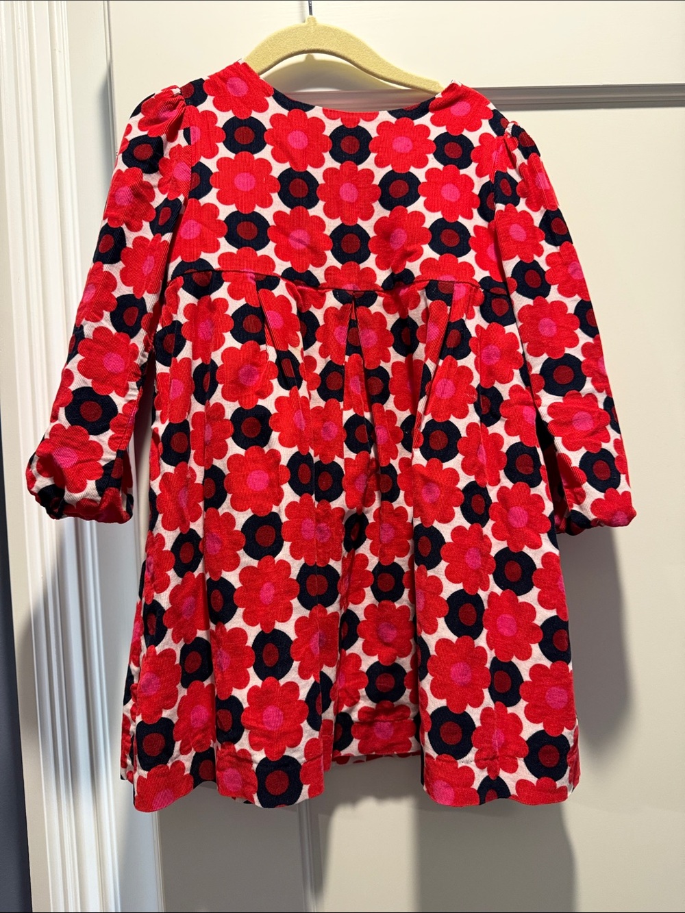 Jacadi Red and Black Floral Long-Sleeve Dress